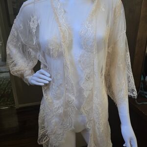 Delicate Lace Sheer Robe - Cream
